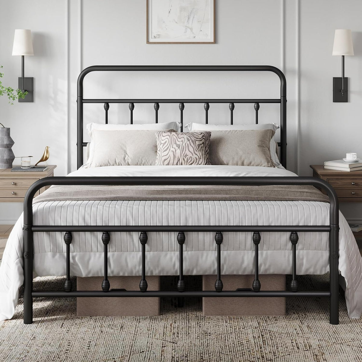 Yaheetech Queen Metal Platform Bed Frame, Victorian Headboard & Footboard