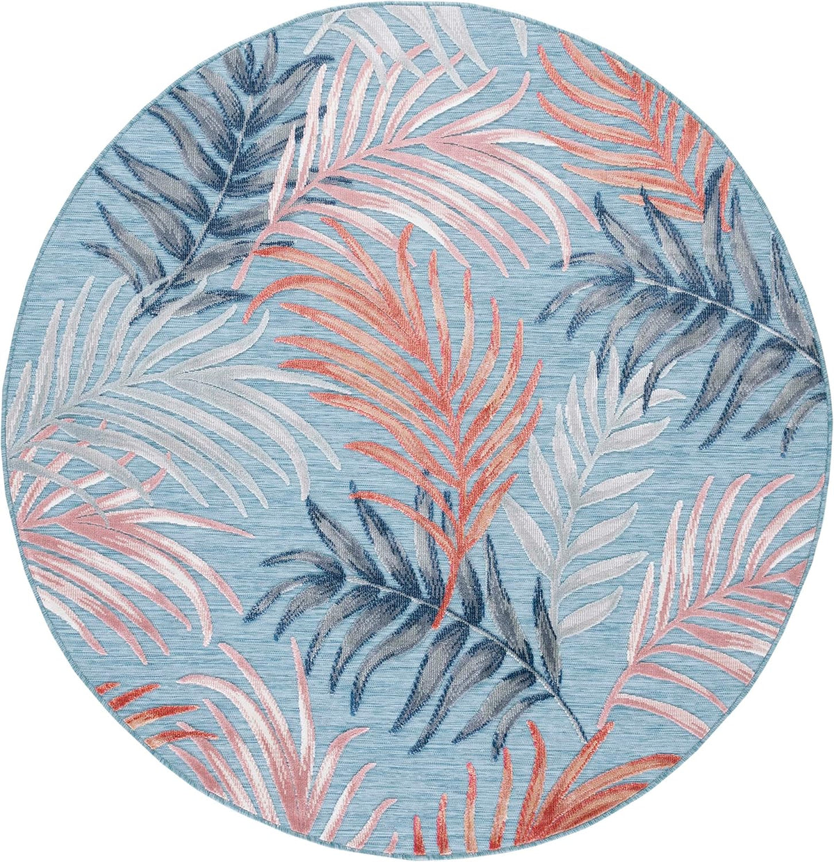 SAFAVIEH Washable Rug Outdoor Cabana Collection - 6'5" Round, Blue & Rust, Non-Shedding & Easy to Clean, Ideal for Patio, Backyard, Mudroom (CBN458M)
