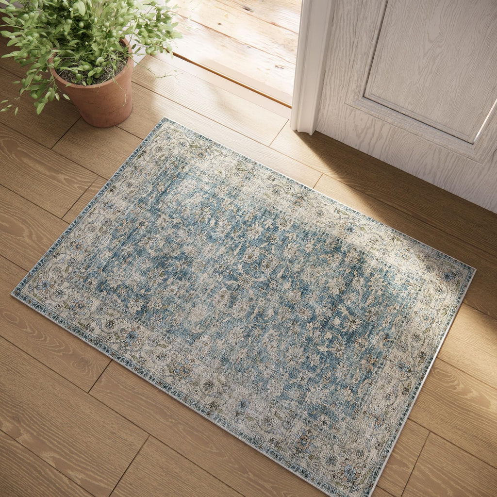 Washable Area Rugs for Living Room: 9x12 Bedroom Rug Boho Vintage Area Rug Stain Resistant Non Slip Low Pile Lightweight Soft Carpets for Dining Room Kitchen Nursery Kids Room Playroom Home Office