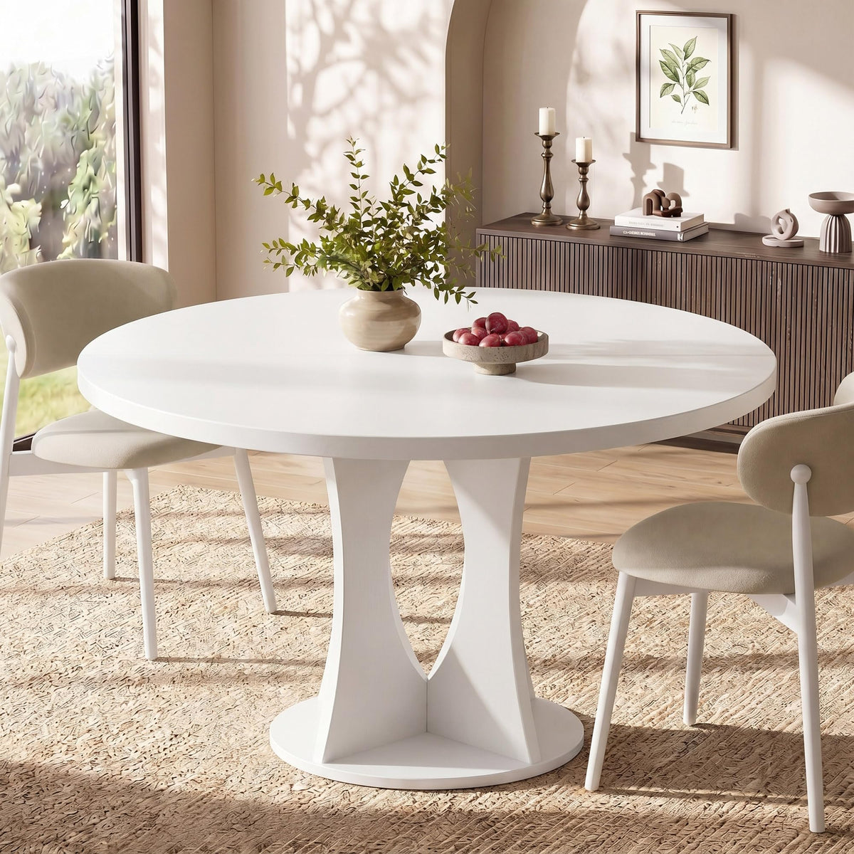 Einhomn 47.2-inch Round Dining Table, Kitchen Table for 4-6, Farmhouse Circle Dining Room Table, Space Saving Wood Kitchen & Dining Room Furniture, Oak