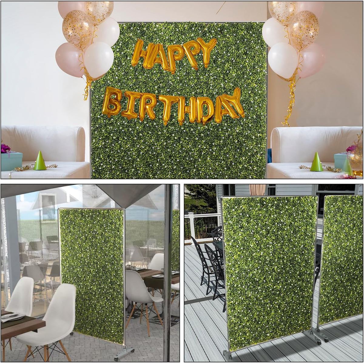 E&K H40xW60 inches Movable Privacy Hedge Fence Artificial Faux Grass Room Space Divider Boxwood Backdrops Stand Decor with Wheels