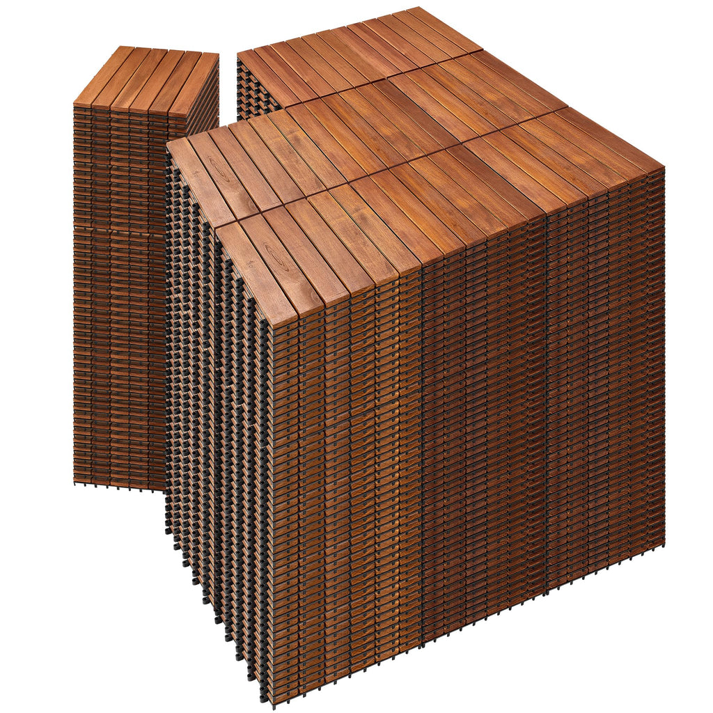 PrimeZone 54 PCS Solid Acacia Wood Interlocking Deck Tiles Outdoor, Brown