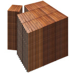 PrimeZone 54 PCS Solid Acacia Wood Interlocking Deck Tiles Outdoor, Brown