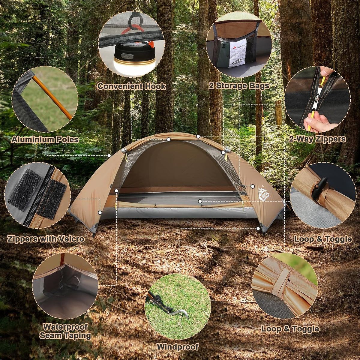 camppal 1 Person Tent for Camping Hiking Mountain Hunting Backpacking Tents 4 Season Resistance to Windproof Rainproof and Waterproof