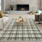 Modern Washable 8x10 Area Rug - Soft, Non-Slip, Stain Resistant, Farmhouse Tartan Plaid for Living Room, Bedroom, Nursery, Office - Beige