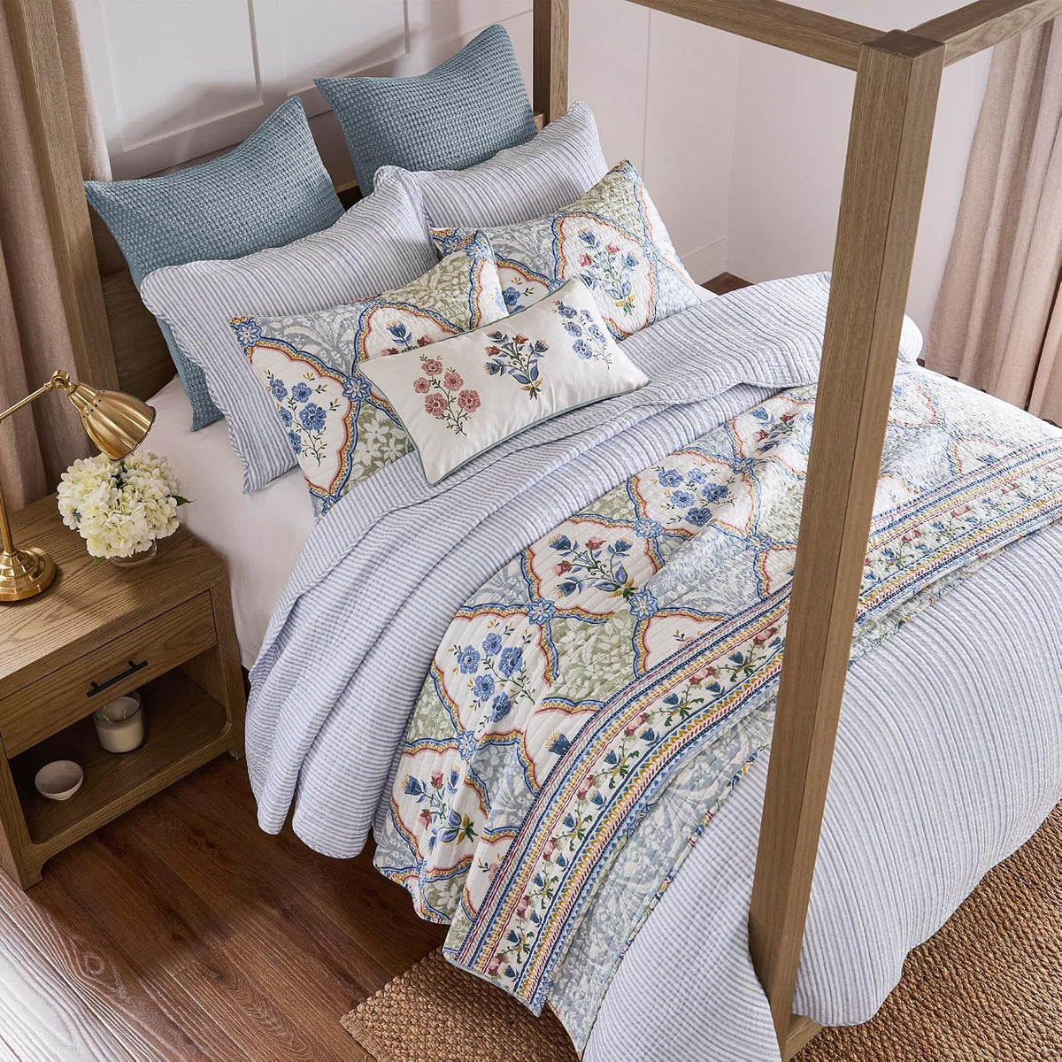 Levtex Home - Zoey Quilt - King - Floral - Blue Yellow Green Pink White - Quilt (106x92in.) - Reversible - Cotton