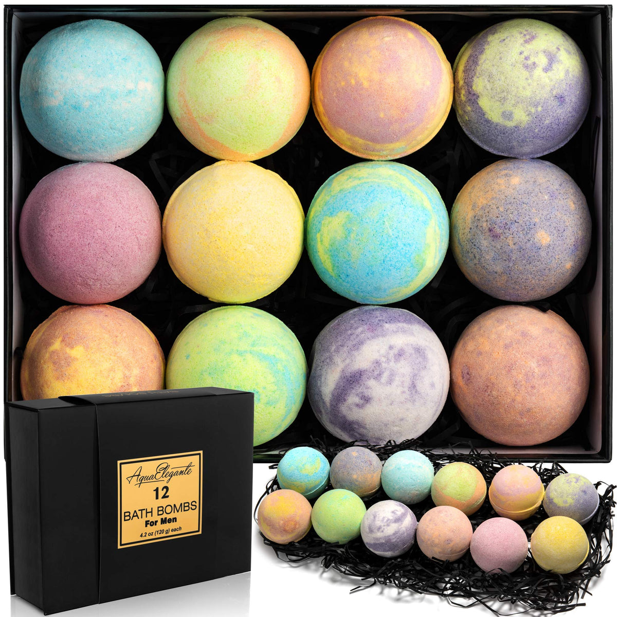Aqua Elegante Luxury Bath Bombs for Men - Gift Set of 24 Fizzy Bathbombs