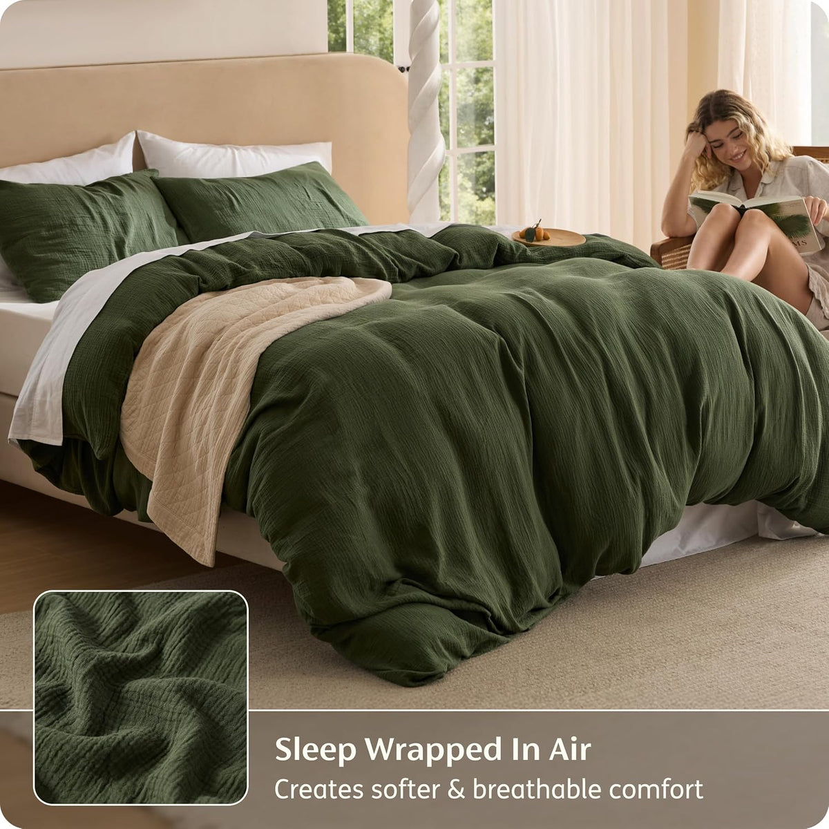 Bedsure PureWoven 100% Cotton Muslin Duvet Cover King Gauze Bedding Set