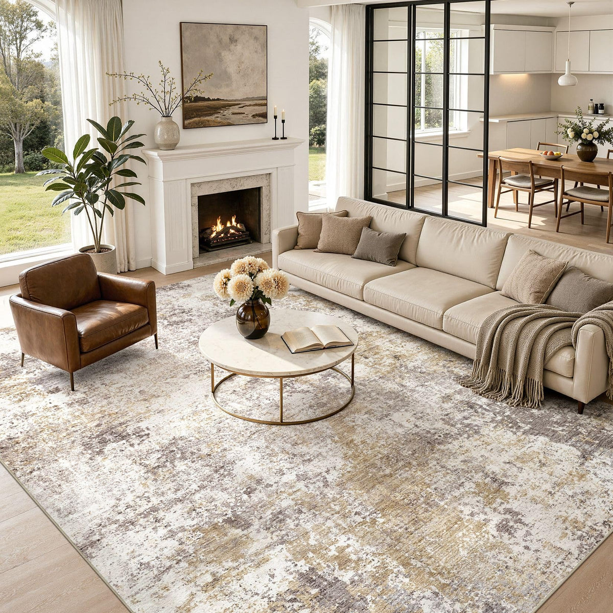 Nakagishi Boho 8x10 Area Rug Living Room Rugs Machine Washable Beige