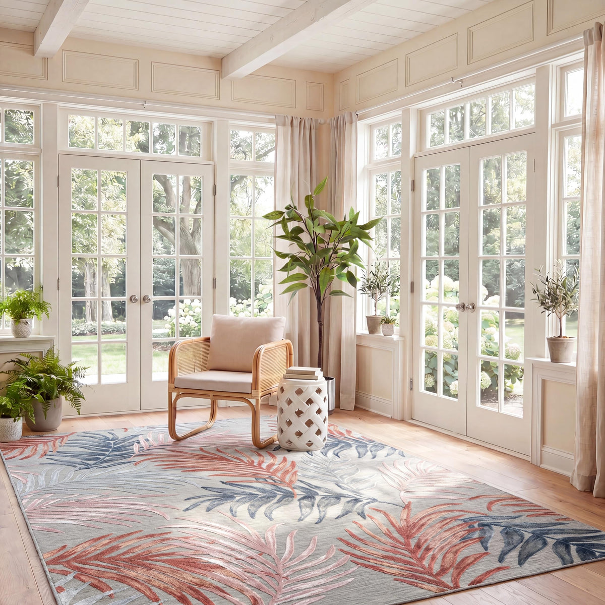 SAFAVIEH Washable Rug Outdoor Cabana Collection - 8' x 10', Blue & Rust, Non-Shedding & Easy to Clean, Ideal for Patio, Backyard, Mudroom (CBN458M)