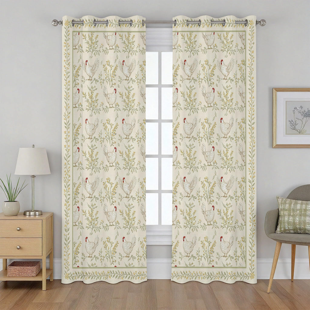 Chicken Curtains, Botanical Leave Chicken Curtains 84 Inch Length