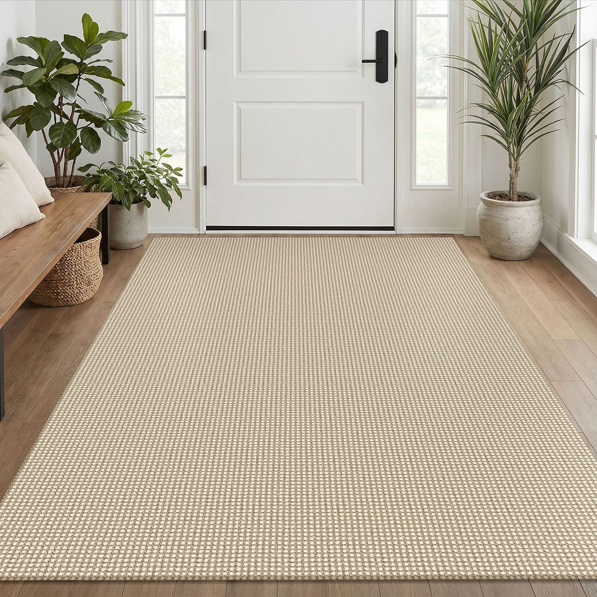 EARTHALL Woven Area Rugs 6x9 Ft Washable Living Room Rugs Non Slip Rubber Backed Dining Room Rug Braided Bedroom Rugs Indoor Floor Carpet for Living Room, Bedroom, Dining Room, Beige/Ivory