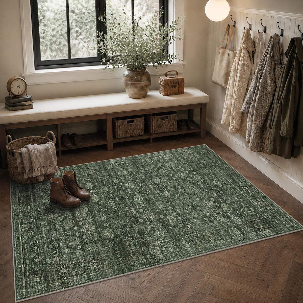 JOOJA 8x10 Dark Brown Vintage Soft Low Pile Non Slip Boho Washable Area Rug