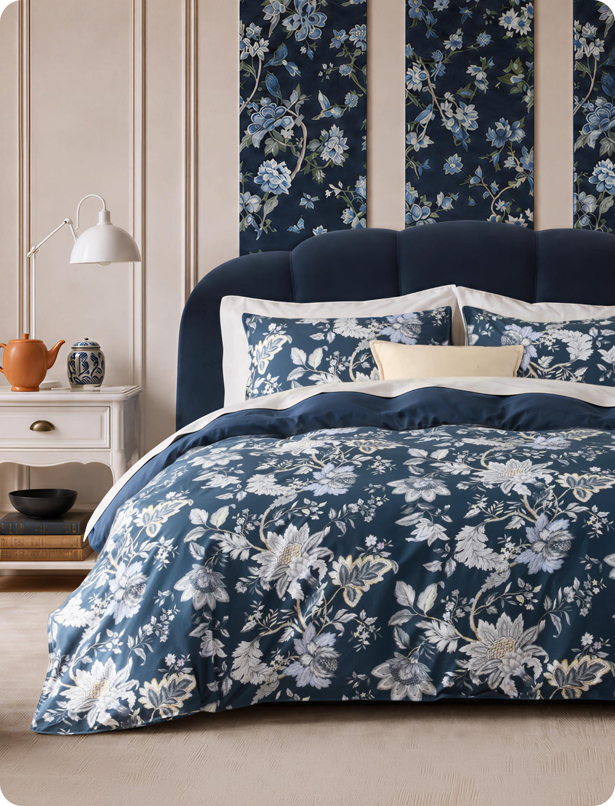 Bedsure PureWoven 100% Cotton Floral Duvet Cover Set, King, Light Blue