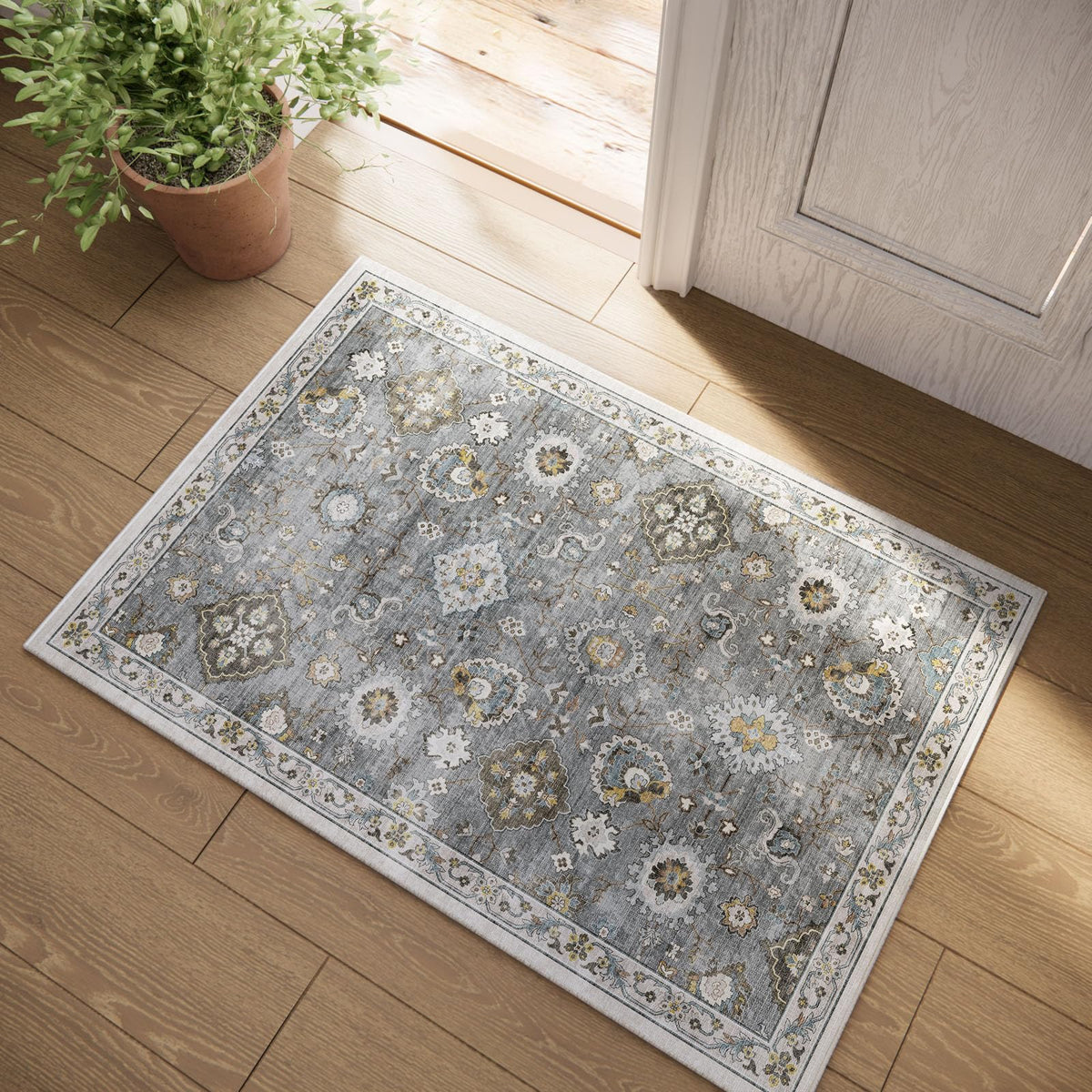 Washable Area Rugs for Living Room: 9x12 Bedroom Rug Boho Vintage Area Rug Stain Resistant Non Slip Low Pile Lightweight Soft Carpets for Dining Room Kitchen Nursery Kids Room Playroom Home Office