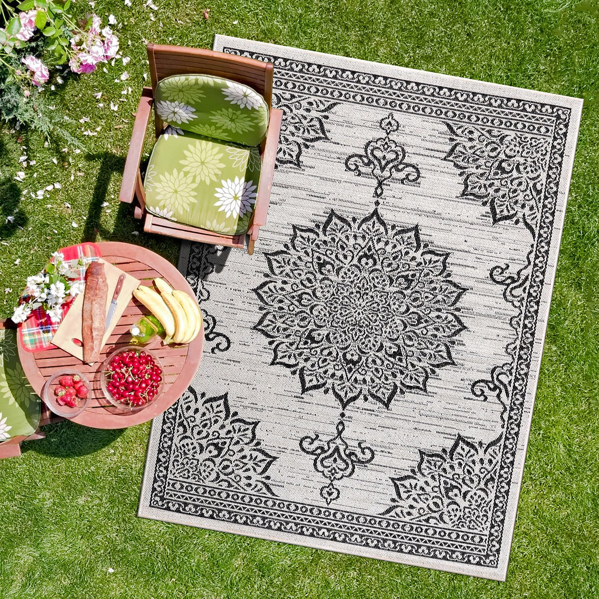 CAMILSON Outdoor Rug 6x9, Modern Outside Rugs for Patios Porches Waterproof Durable Washable Non-Shedding, Easy-to-Clean Indoor Outdoor Area Carpet (6 x 9, Bordered - Blue/White)