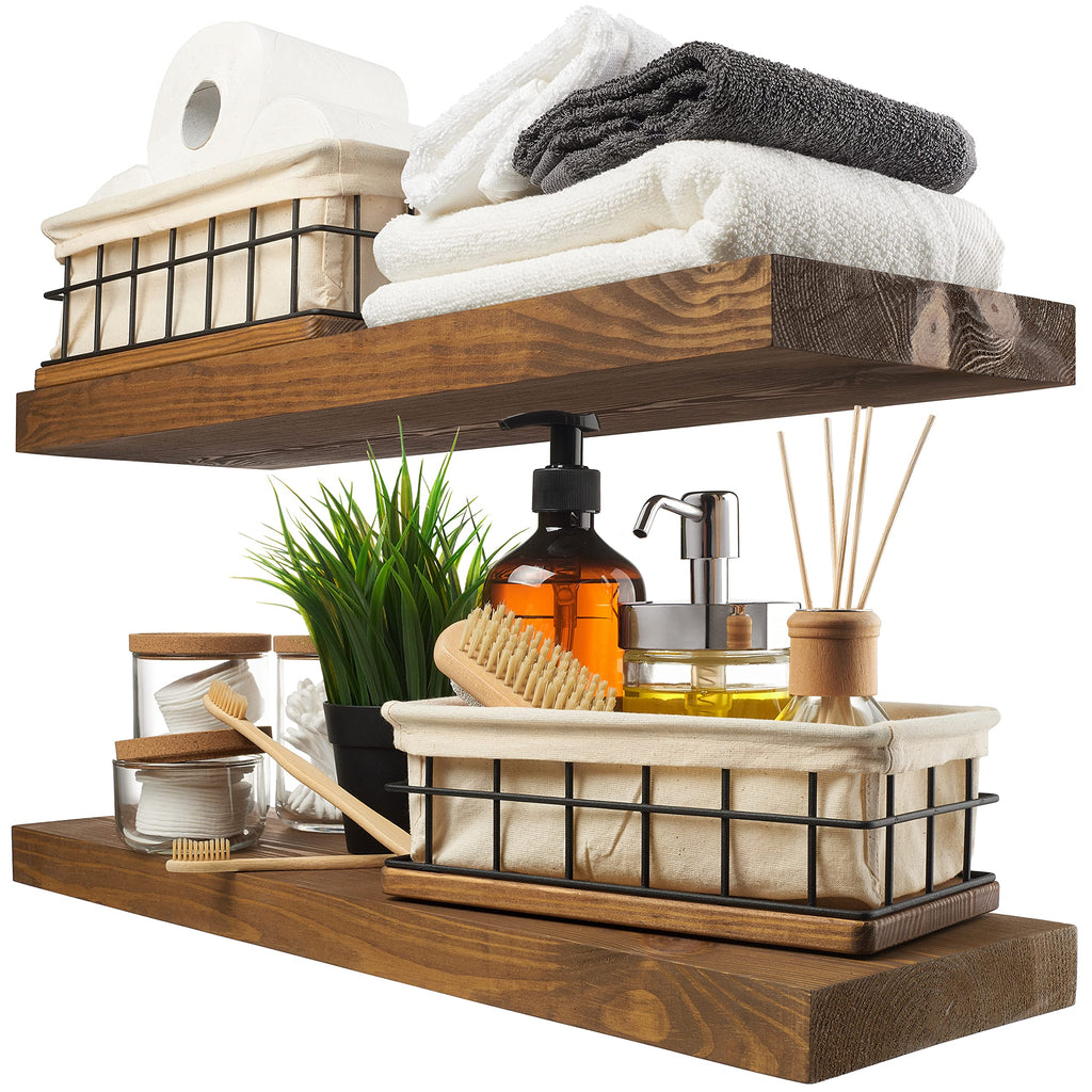 Solid Wood Floating Shelves for Wall 36 Inches Long, Walnut Wooden Shelf