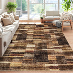 Modern Washable 8x10 Area Rug - Soft, Non-Slip, Stain Resistant, Farmhouse Tartan Plaid for Living Room, Bedroom, Nursery, Office - Beige