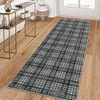 Modern Washable 8x10 Area Rug - Soft, Non-Slip, Stain Resistant, Farmhouse Tartan Plaid for Living Room, Bedroom, Nursery, Office - Beige