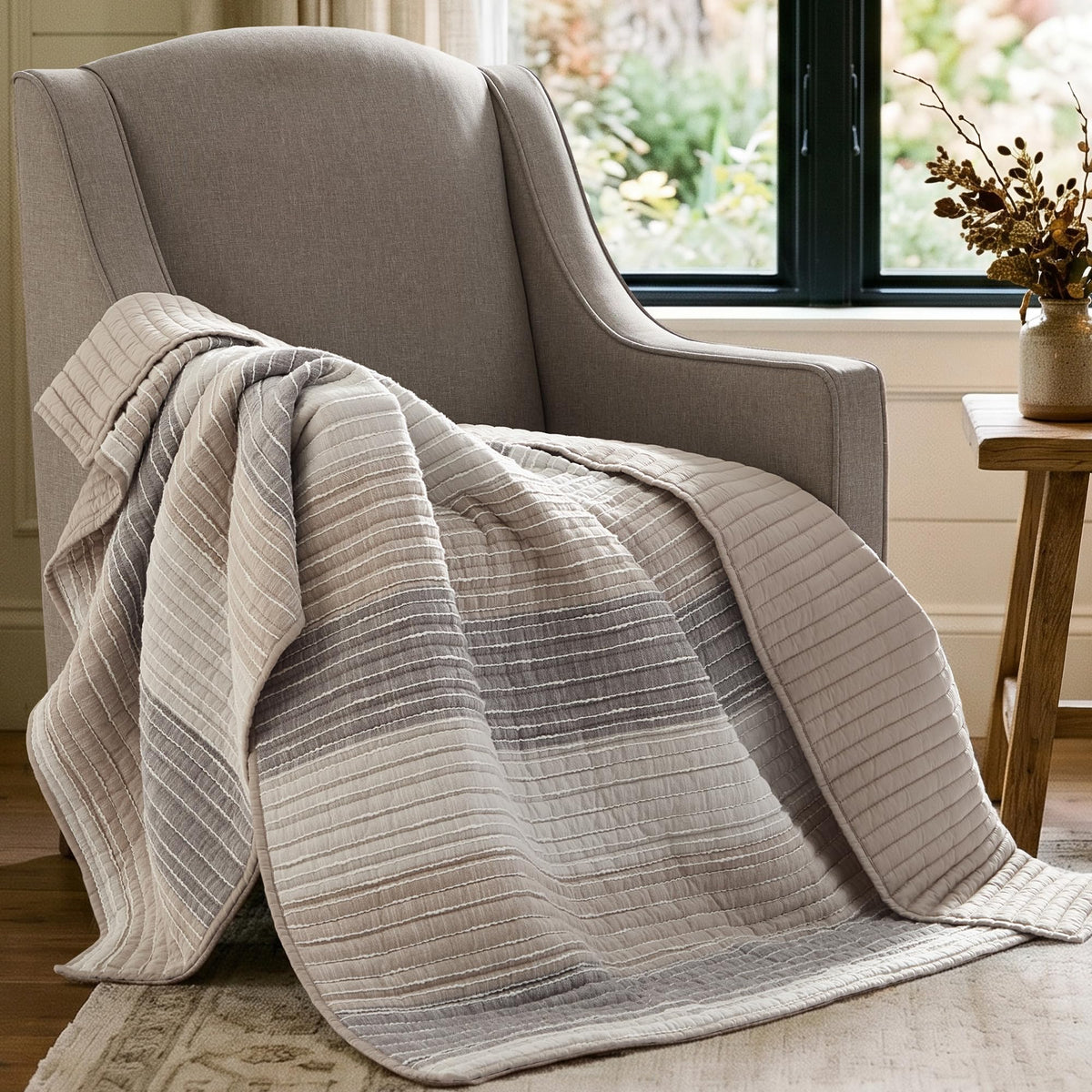 Levtex Home Sand Stripes Blue Queen Duvet Cover Set (90x94in) with 2 Pillowcases (26x20in) - Woven Jacquard Stripe - Blue, Grey, White - Cotton Queen Size Duvet Cover Set - Soft, Pre-Washed