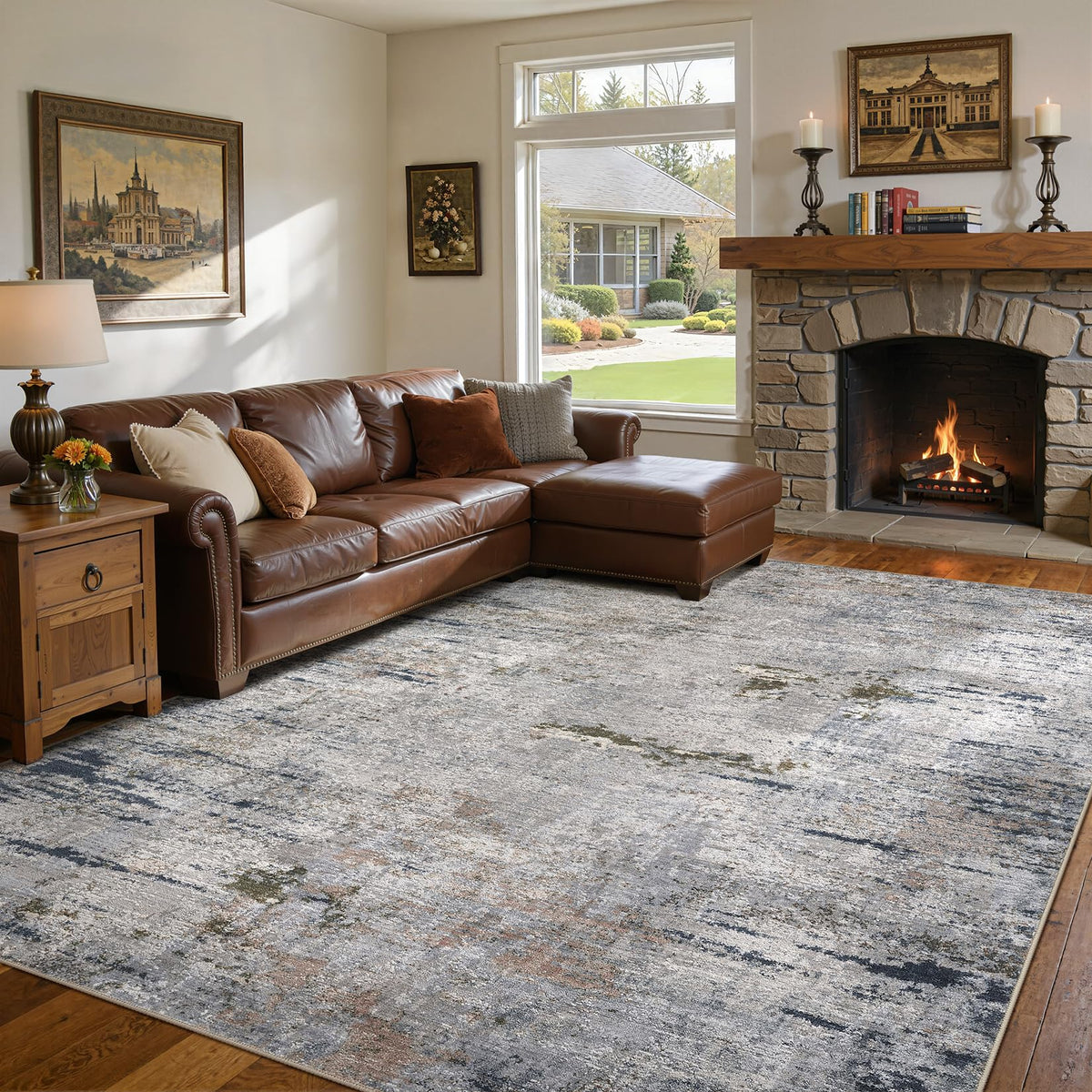 DMOYEST Area Rug Living Room Rugs 9x12 Washable Abstract Grey Carpet