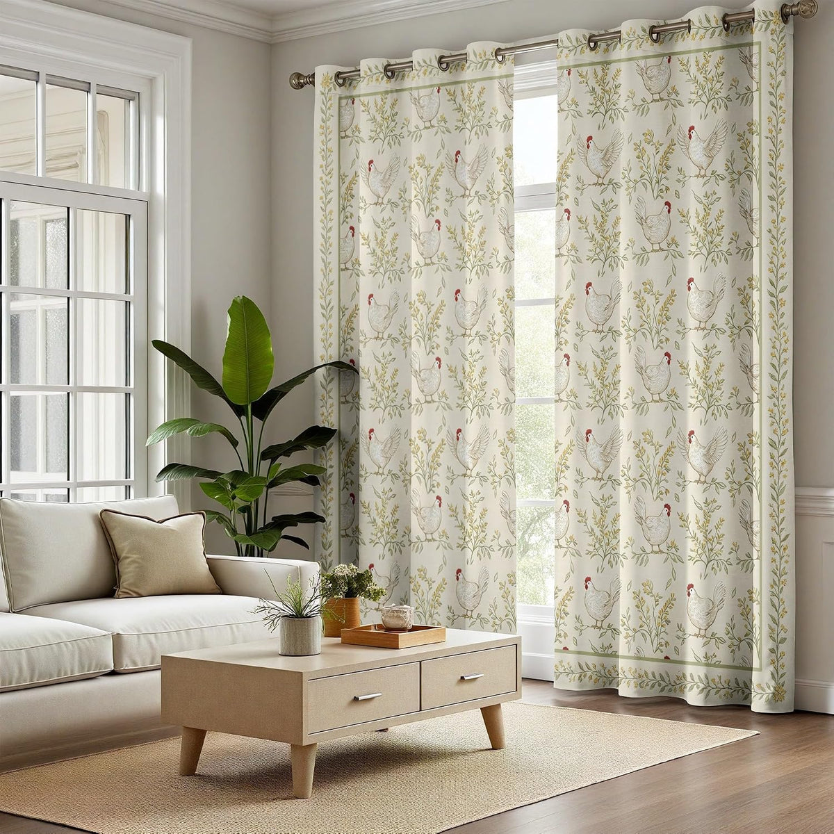 Chicken Curtains, Botanical Leave Chicken Curtains 84 Inch Length