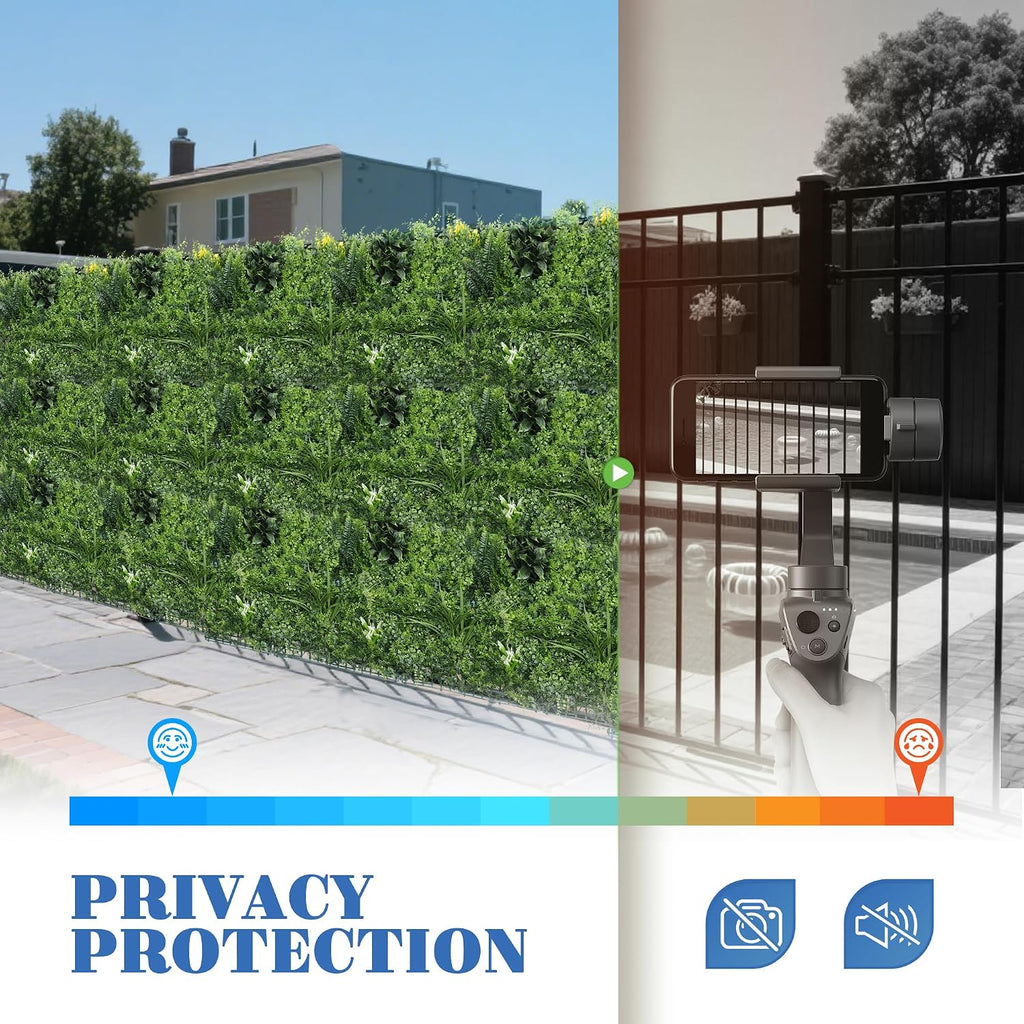 ECOOPTS 20"x20" Faux Ivy Privacy Fence Screen Artificial Boxwood Panels Topiary Hedge Plants for Indoor Outdoor Decoration, #4 Mixed Leaves, 21 Packs