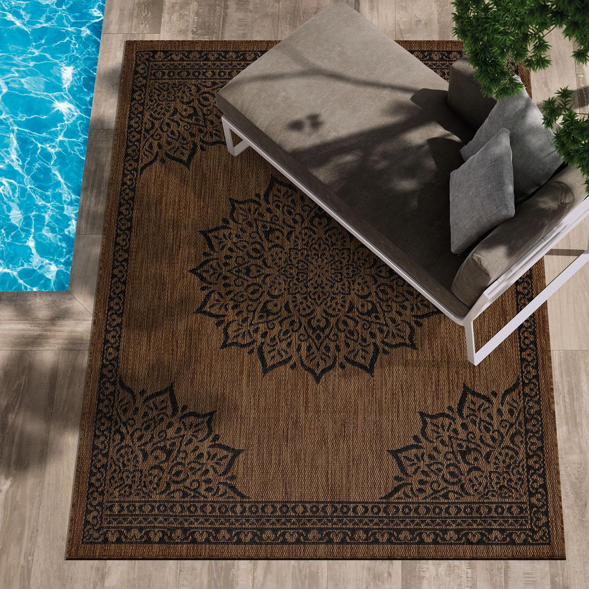 CAMILSON Outdoor Rug 6x9, Modern Outside Rugs for Patios Porches Waterproof Durable Washable Non-Shedding, Easy-to-Clean Indoor Outdoor Area Carpet (6 x 9, Bordered - Blue/White)