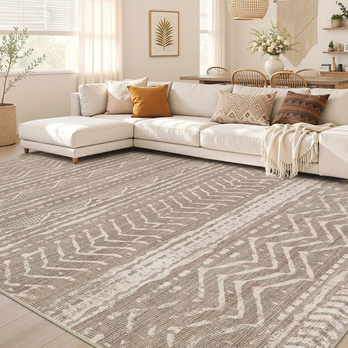 Nakagishi Boho 8x10 Area Rug Living Room Rugs Machine Washable Beige