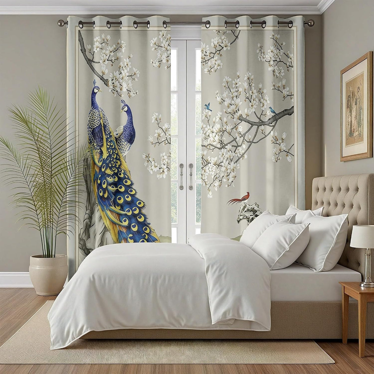 Peacock Curtains 96 Inches Long, Oriental Floral Animal Blackout Curtain