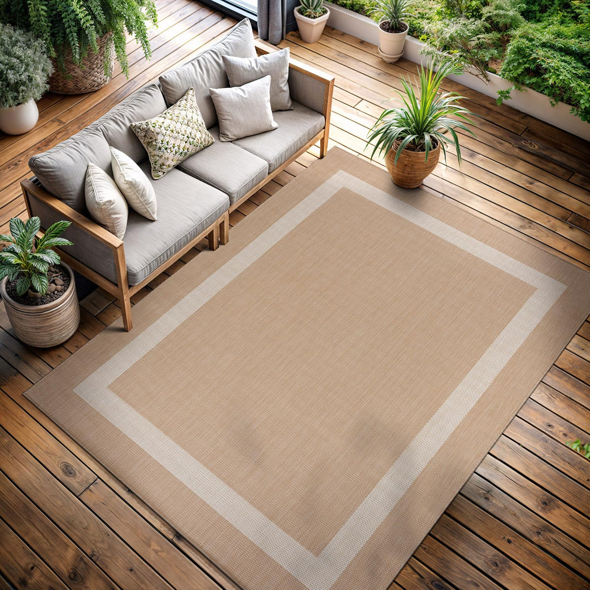CAMILSON Outdoor Rug 6x9, Modern Outside Rugs for Patios Porches Waterproof Durable Washable Non-Shedding, Easy-to-Clean Indoor Outdoor Area Carpet (6 x 9, Bordered - Blue/White)