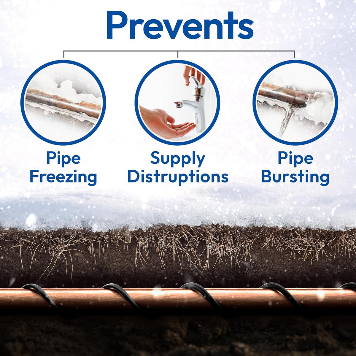 PipeMate Self Regulating Heat Cable for Pipe Freeze Protection, 120V, 5Watts/Ft, Electric Heating Cable for Water Pipes, 80 Ft Heat Tape