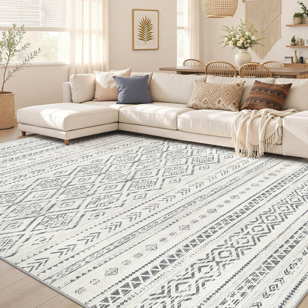 Nakagishi Boho 8x10 Area Rug Living Room Rugs Machine Washable Beige