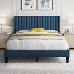 Yaheetech Queen Bed Frame with Headboard, Ivory Channel-Tufted Platform