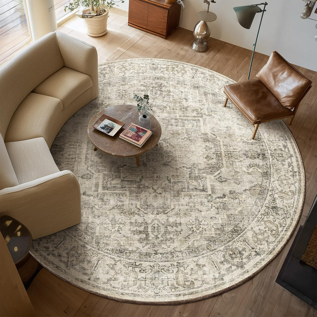 Washable Area Rugs for Living Room: 9x12 Bedroom Rug Boho Vintage Area Rug Stain Resistant Non Slip Low Pile Lightweight Soft Carpets for Dining Room Kitchen Nursery Kids Room Playroom Home Office