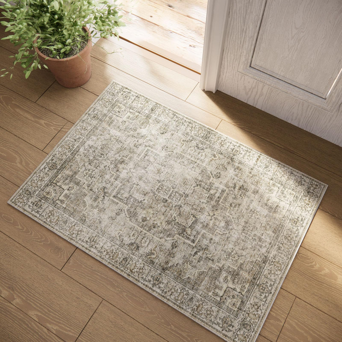 Washable Area Rugs for Living Room: 9x12 Bedroom Rug Boho Vintage Area Rug Stain Resistant Non Slip Low Pile Lightweight Soft Carpets for Dining Room Kitchen Nursery Kids Room Playroom Home Office