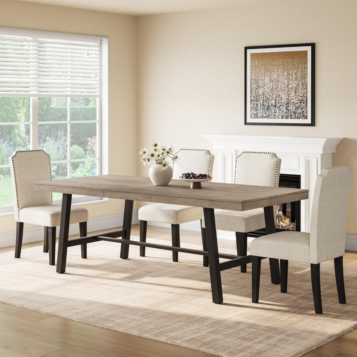 GarveeHome Industrial Dining Table for 6-8 People, 70.87" Long Large Kitchen Table with Sturdy Metal Frame, Rectangular Counter for Dinner, Kitchen, Dining Room (Grey, 71" Non-extendable)