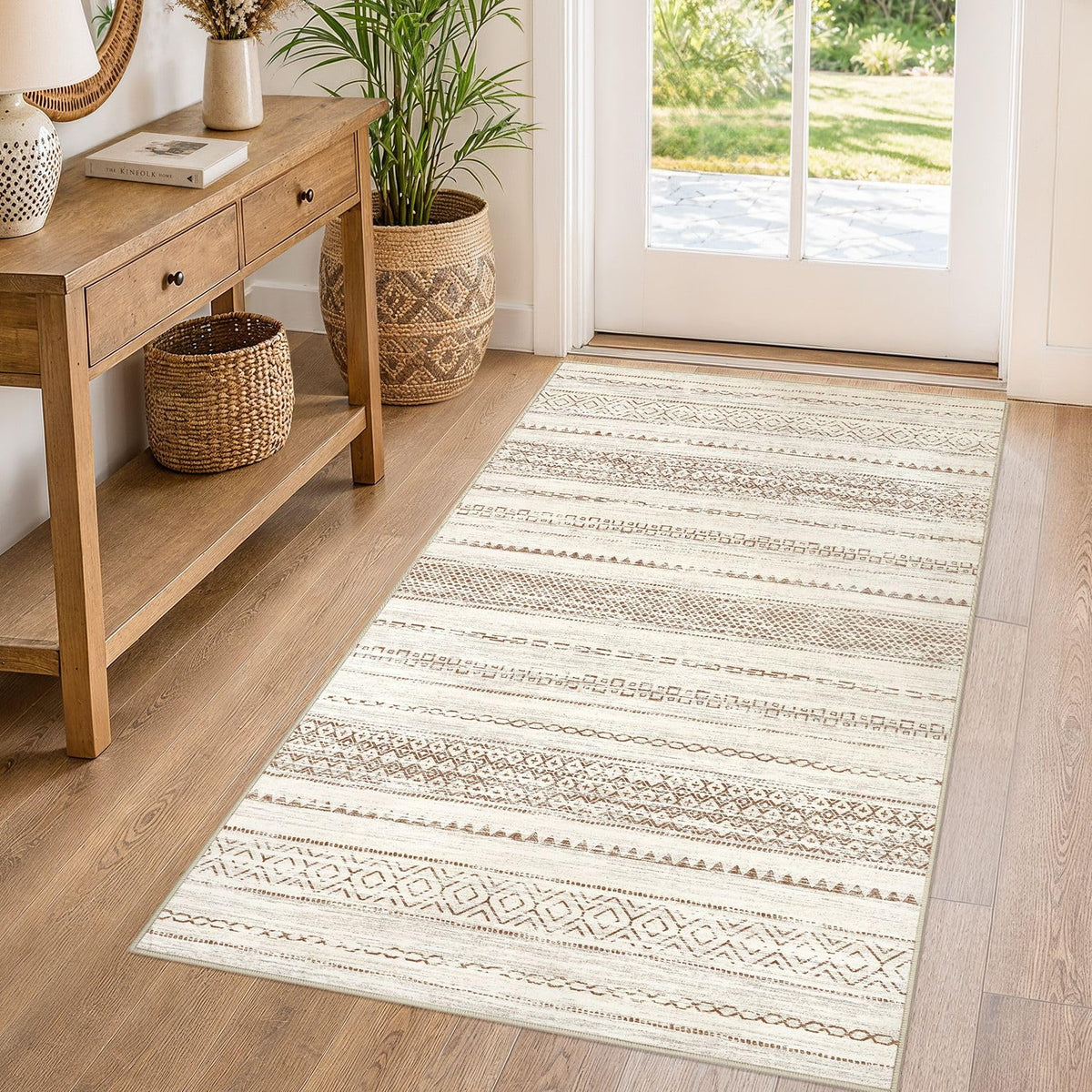 Nakagishi Boho 8x10 Area Rug Living Room Rugs Machine Washable Beige