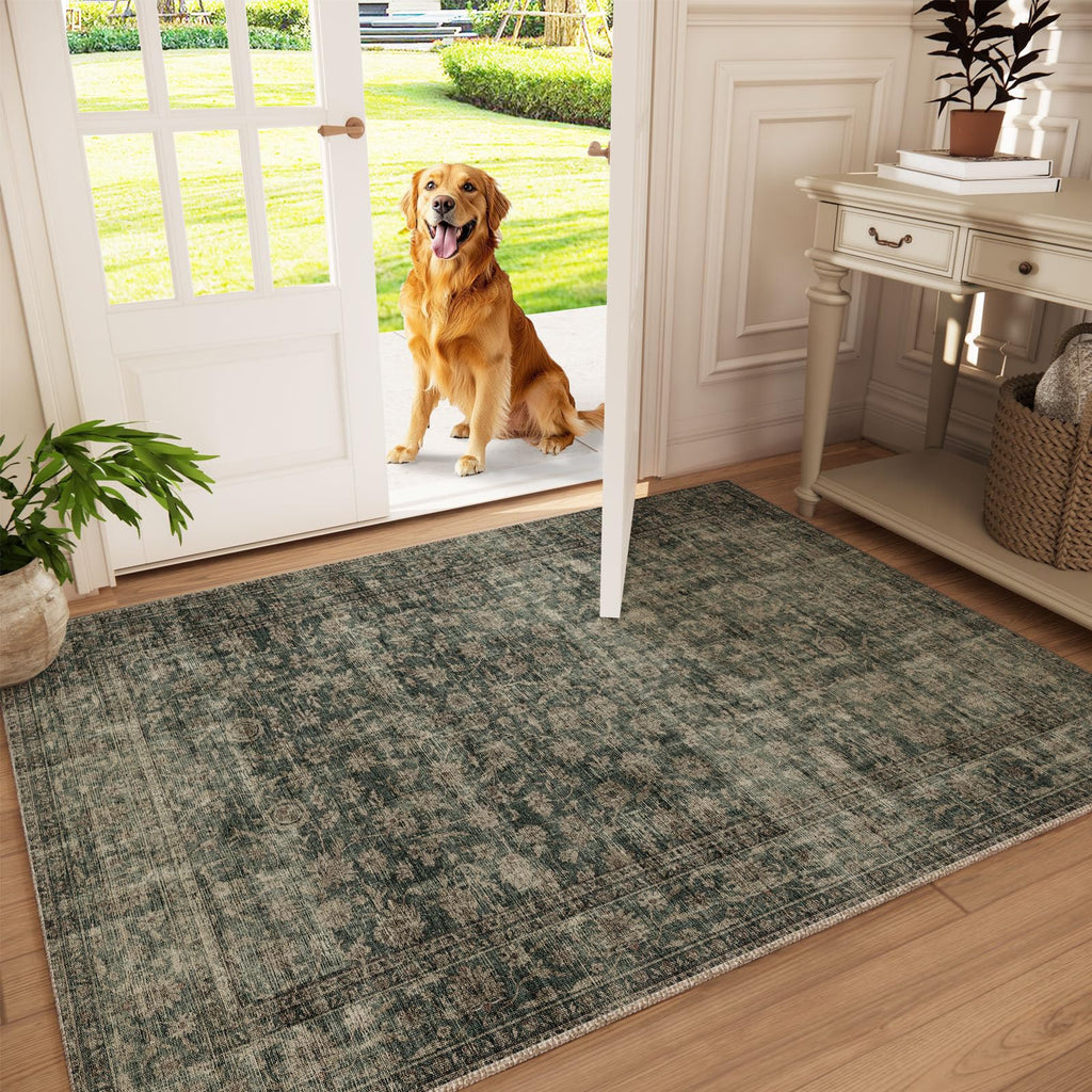 Washable Area Rugs for Living Room: 9x12 Bedroom Rug Boho Vintage Area Rug Stain Resistant Non Slip Low Pile Lightweight Soft Carpets for Dining Room Kitchen Nursery Kids Room Playroom Home Office