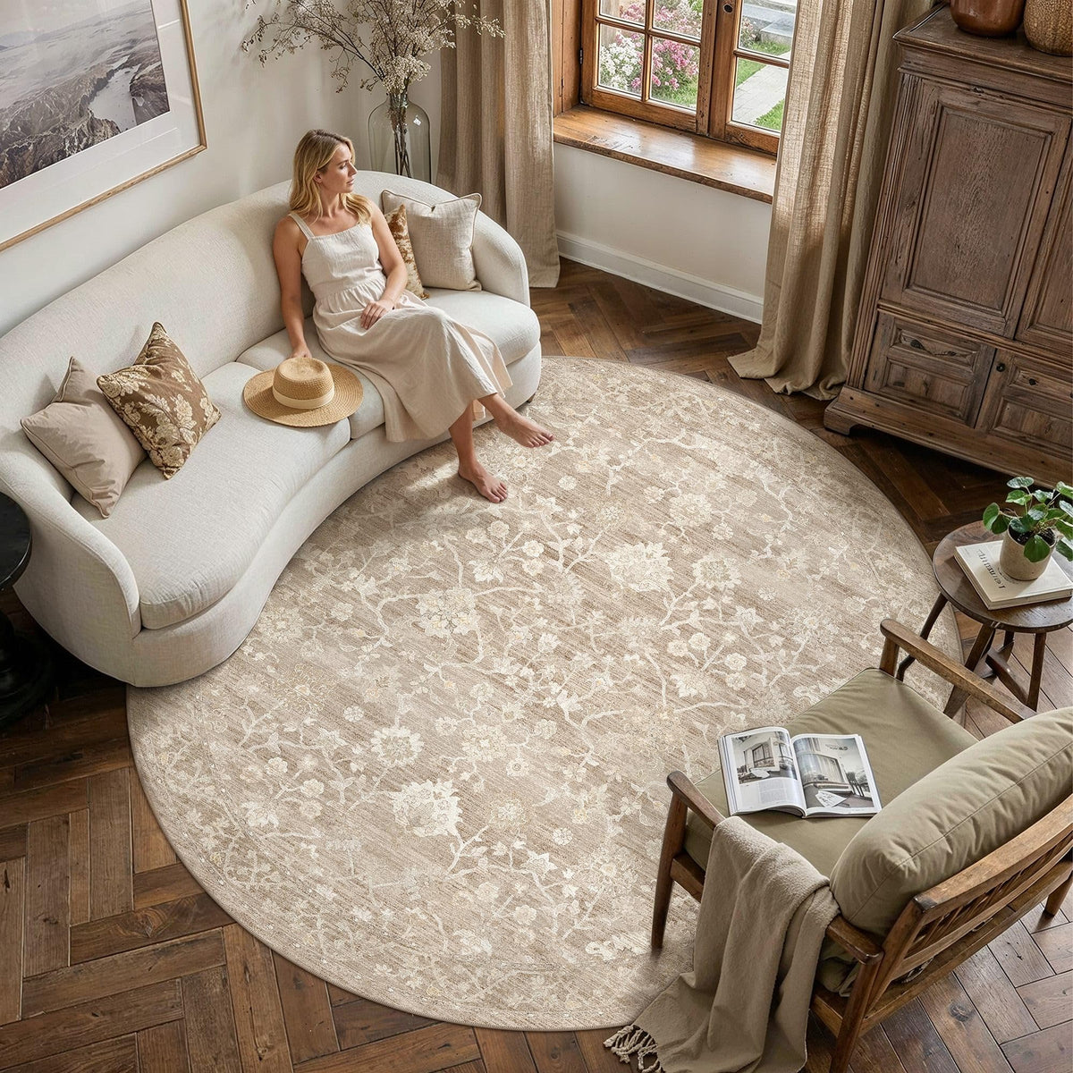 HUGEAR 8x10 Beige Neutral Area Rugs Washable Rug Carpet