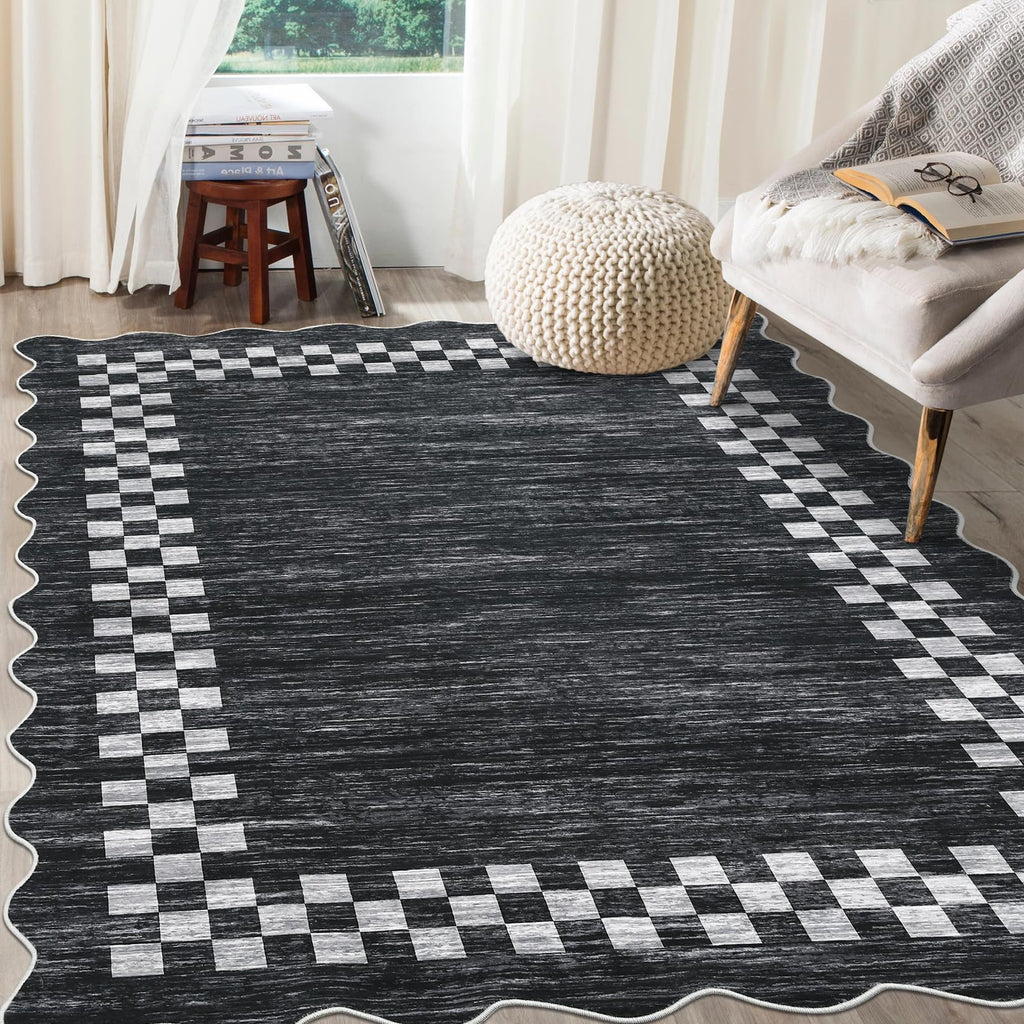 GarveeHome 5x7 Washable Area Rug Checkered Rug for Bedroom Living Room