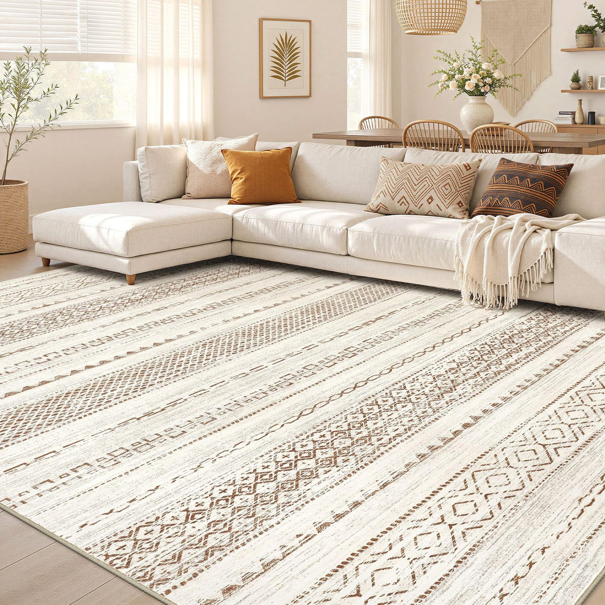 Nakagishi Boho 8x10 Area Rug Living Room Rugs Machine Washable Beige
