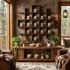 Suzile 5x5 Wall Shelf for Tea Cups Saucers, Rustic Wood Rack, Brown