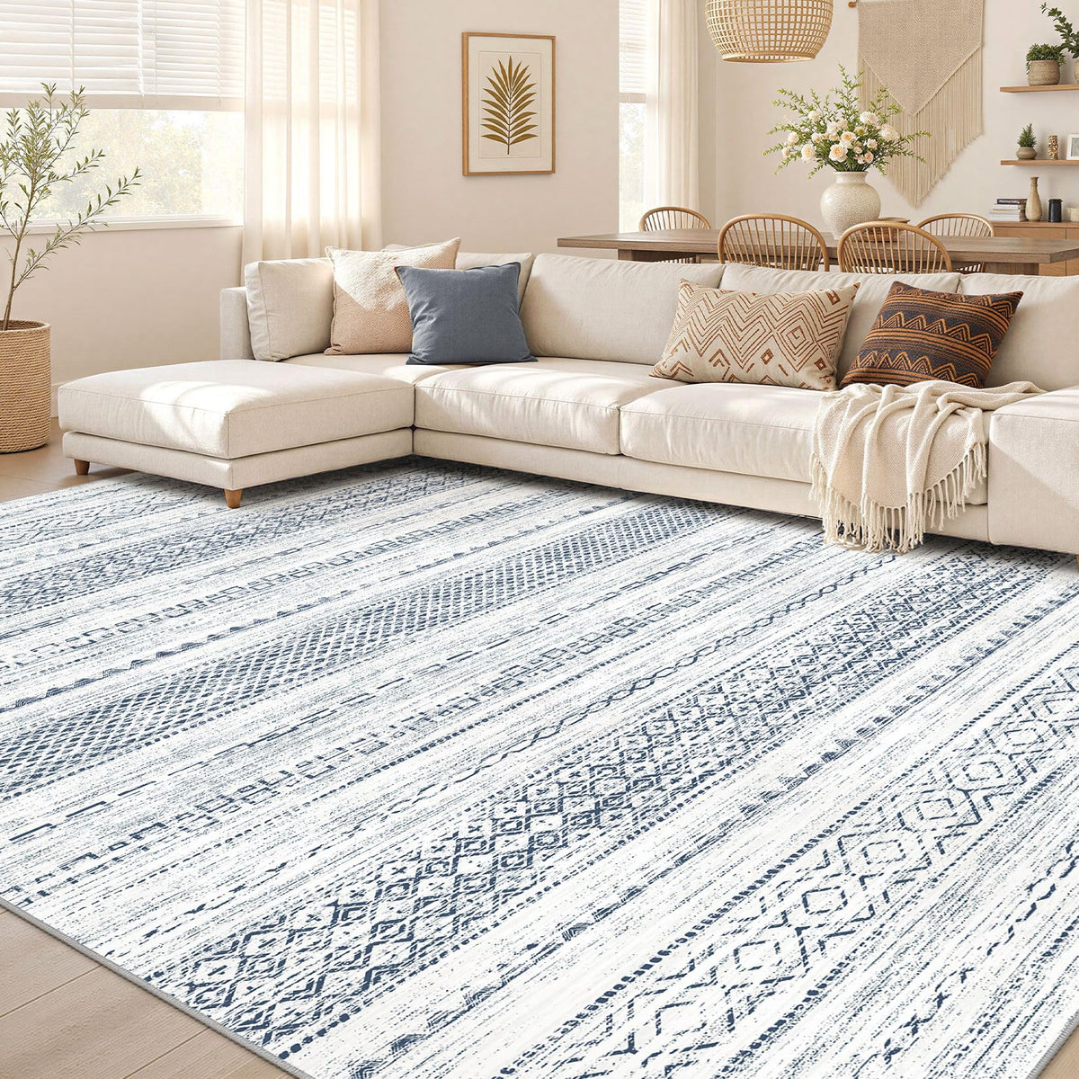 Nakagishi Boho 8x10 Area Rug Living Room Rugs Machine Washable Beige