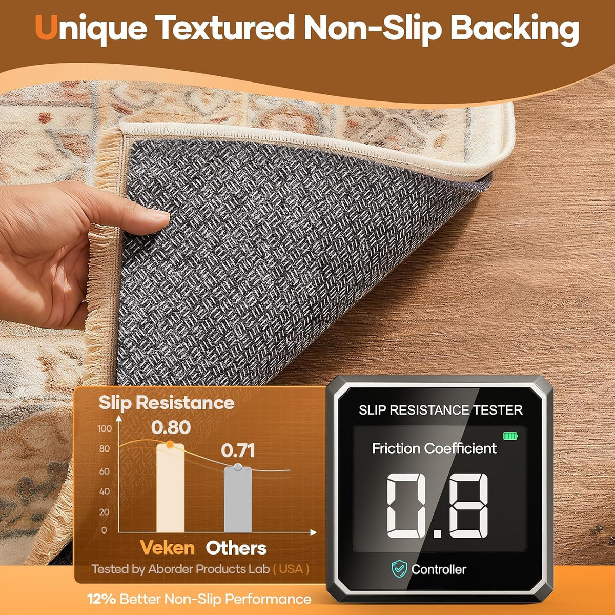 Veken Non Slip Cushioned Rug Pad Gripper, Felt and Silicone Backing, 9 x 12 Ft, 1/4 inch Thick Carpet Liner Protector Mat for Area Rugs and Hardwood Floors, with Over 99 Pcs Anti-Slip Strips Pattern