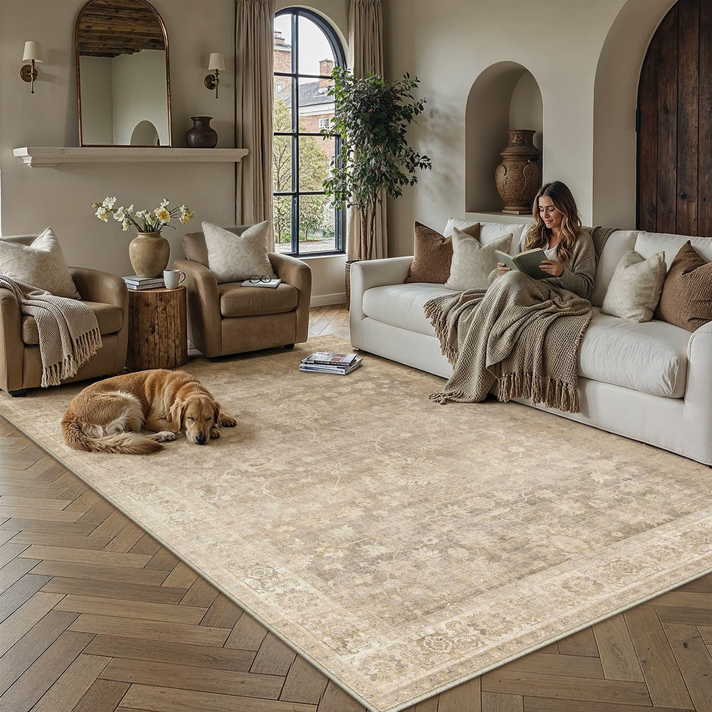 HUGEAR 8x10 Beige Neutral Area Rugs Washable Rug Carpet