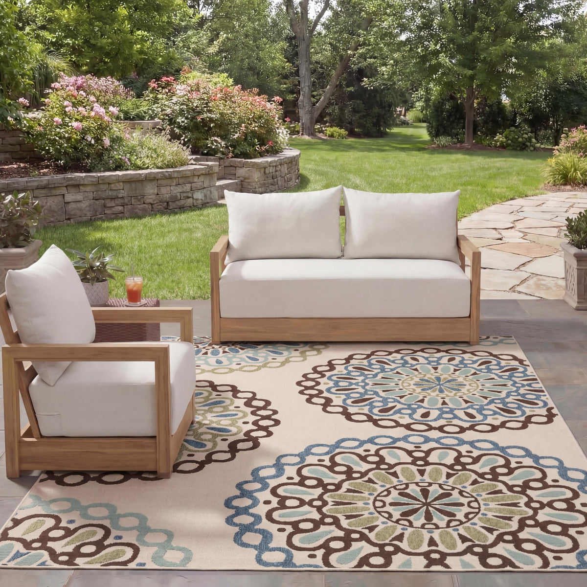 SAFAVIEH Washable Rug Outdoor Veranda Collection - 5'3" x 7'7", Chocolate & Terracotta, Non-Shedding & Easy to Clean, Ideal for Patio, Backyard, Mudroom (VER092-0725)