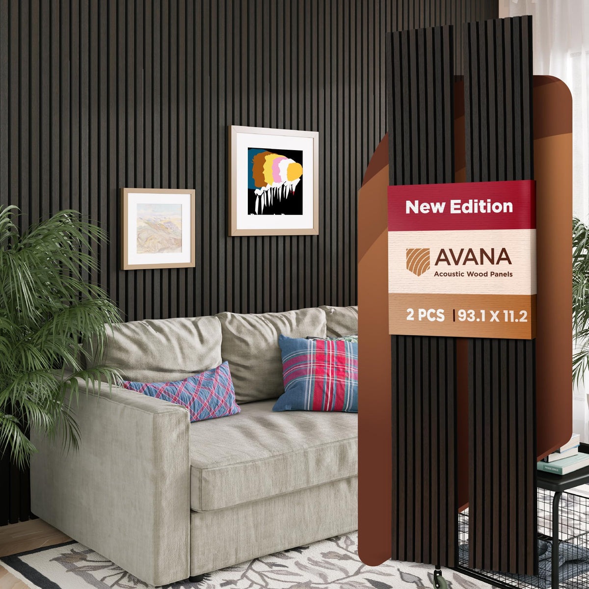Avana Acoustic Wood Wall Panels – 93.2x11.25 Inch Panels – Fits 94x12 Layout – Rustic Walnut Acoustic Panels 4 PCs –Wall Panels For Interior Wall Decor For Homes, Offices – Durable Wood Panel For Wall