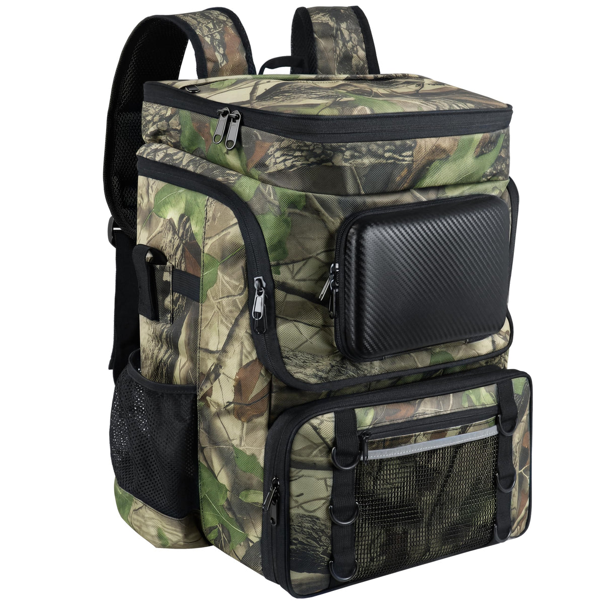 Fishing Backpack with Rod Holder and Tackle Boxes, Cooler, Large 50L Fishing Gear Bag with 139 Fishing Lures Kit, Fish Tool Set, Fish Gifts for Men Woman-Camo Backpack