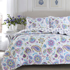 Cozy Line Home Fashions Turquoise Blue Coral Floral Leaf Reversible Quilt Bedding Set, Coverlet Bedspread Lightweight for All Seasons (Mirage Paisley, King - 6 Piece)